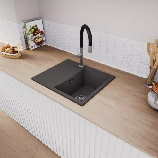 HD Onyx Antracit 58 egymedencés mosogatótálca, csepegtetőtálcával, matt antracit színben