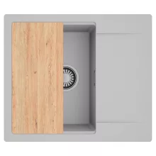 HD Onyx Grey 58 egymedencés gránit mosogatótálca, vágódeszkával, alpesi szürke színben, szálcsiszolt króm leeresztő szifonnal