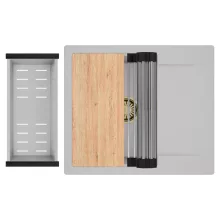 HD Onyx Grey 58 egymedencés gránit mosogatótálca szett, csepegtetőtálcával, vágódeszkával, acél csepegtetőráccsal és kosárral, alpesi szürke színben, szálcsiszolt arany leeresztő szifonnal