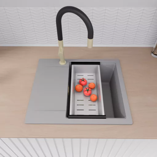 HD Onyx Grey 58 egymedencés mosogatótálca szett, acél csepegtetőkosárral, csepegtetőtálcával, alpesi szürke színben, szálcsiszolt arany leeresztő szifonnal