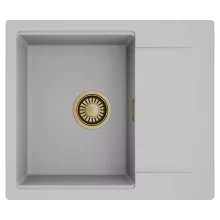 HD Onyx Grey 58 egymedencés mosogatótálca, csepegtetőtálcával, alpesi szürke színben, szálcsiszolt arany leeresztő szifonnal