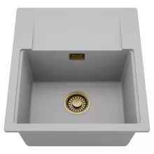 HD Onyx Grey 58 egymedencés mosogatótálca, csepegtetőtálcával, alpesi szürke színben, szálcsiszolt arany leeresztő szifonnal