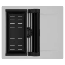 HD Onyx Grey 58 egymedencés mosogatótálca szett, matt fekete csepegtetőráccsal és kosárral, csepegtetőtálcával, alpesi szürke színben, matt fekete leeresztő szifonnal