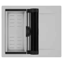 HD Onyx Grey 58 egymedencés mosogatótálca szett, matt fekete csepegtetőráccsal és krómozott kosárral, csepegtetőtálcával, alpesi szürke színben, matt fekete leeresztő szifonnal