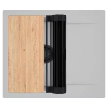 HD Onyx Grey 58 egymedencés gránit mosogatótálca szett, csepegtetőtálcával, vágódeszkával, matt fekete csepegtetőráccsal, alpesi szürke színben, matt fekete leeresztő szifonnal