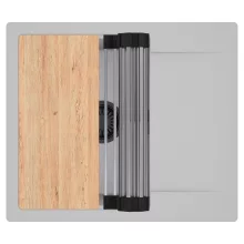 HD Onyx Grey 58 egymedencés gránit mosogatótálca szett, csepegtetőtálcával, vágódeszkával, acél csepegtetőráccsal, alpesi szürke színben, matt fekete leeresztő szifonnal