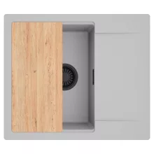 HD Onyx Grey 58 egymedencés gránit mosogatótálca, vágódeszkával, alpesi szürke színben, matt fekete leeresztő szifonnal