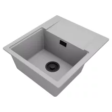 HD Onyx Grey 58 egymedencés gránit mosogatótálca, vágódeszkával, alpesi szürke színben, matt fekete leeresztő szifonnal