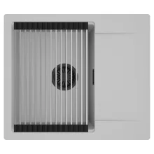 HD Onyx Grey 58 egymedencés mosogatótálca szett, acél csepegtetőráccsal, csepegtetőtálcával, alpesi szürke színben, matt fekete leeresztő szifonnal