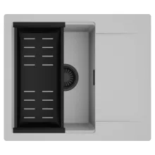 HD Onyx Grey 58 egymedencés mosogatótálca szett, matt fekete csepegtetőkosárral, csepegtetőtálcával, alpesi szürke színben, matt fekete leeresztő szifonnal