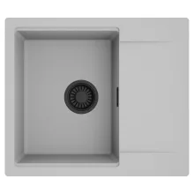 HD Onyx Grey 58 egymedencés mosogatótálca, csepegtetőtálcával, alpesi szürke színben, matt fekete leeresztő szifonnal