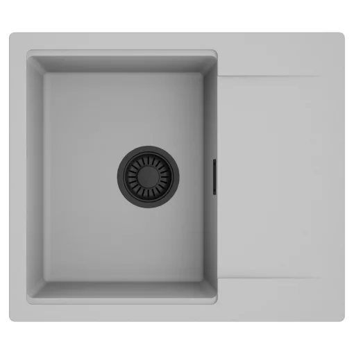 HD Onyx Grey 58 egymedencés mosogatótálca, csepegtetőtálcával, alpesi szürke színben, matt fekete leeresztő szifonnal