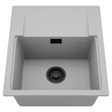 HD Onyx Grey 58 egymedencés mosogatótálca, csepegtetőtálcával, alpesi szürke színben, matt fekete leeresztő szifonnal