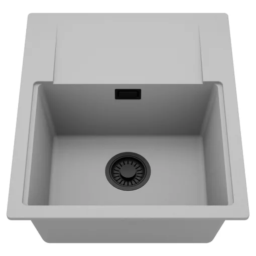 HD Onyx Grey 58 egymedencés mosogatótálca, csepegtetőtálcával, alpesi szürke színben, matt fekete leeresztő szifonnal