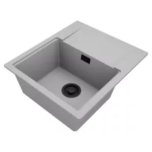 HD Onyx Grey 58 egymedencés mosogatótálca, csepegtetőtálcával, alpesi szürke színben, matt fekete leeresztő szifonnal