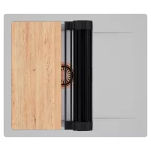 HD Onyx Grey 58 egymedencés gránit mosogatótálca szett, csepegtetőtálcával, vágódeszkával, matt fekete csepegtetőráccsal, alpesi szürke színben, szálcsiszolt réz leeresztő szifonnal