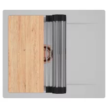 HD Onyx Grey 58 egymedencés gránit mosogatótálca szett, csepegtetőtálcával, vágódeszkával, acél csepegtetőráccsal, alpesi szürke színben, szálcsiszolt réz leeresztő szifonnal