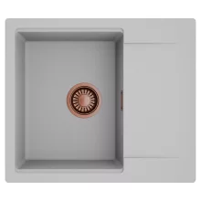 HD Onyx Grey 58 egymedencés mosogatótálca, csepegtetőtálcával, alpesi szürke színben, szálcsiszolt réz leeresztő szifonnal