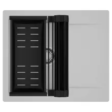 HD Onyx Grey 58 egymedencés mosogatótálca szett, matt fekete csepegtetőráccsal és kosárral, csepegtetőtálcával, alpesi szürke színben