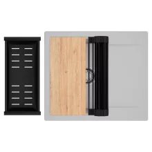 HD Onyx Grey 58 egymedencés gránit mosogatótálca szett, csepegtetőtálcával, vágódeszkával, matt fekete csepegtetőráccsal és kosárral, alpesi szürke színben