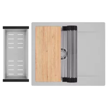 HD Onyx Grey 58 egymedencés gránit mosogatótálca szett, csepegtetőtálcával, vágódeszkával, acél csepegtetőráccsal és kosárral, alpesi szürke színben