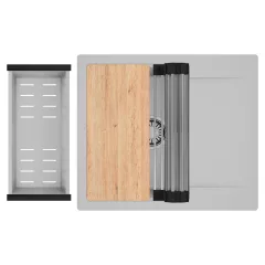   HD Onyx Grey 58 egymedencés gránit mosogatótálca szett, csepegtetőtálcával, vágódeszkával, acél csepegtetőráccsal és kosárral, alpesi szürke színben