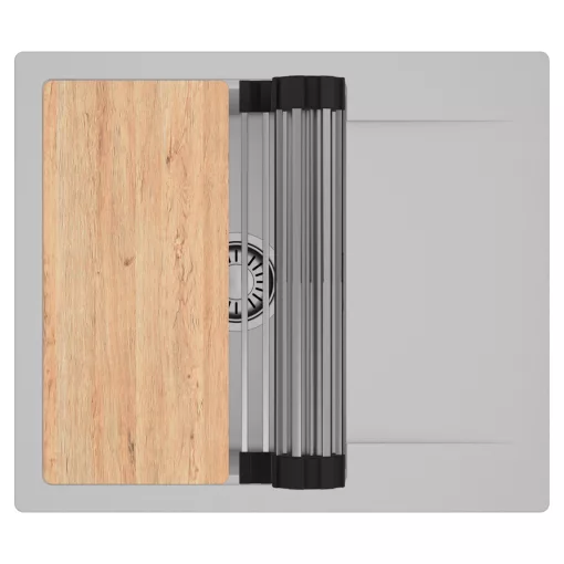 HD Onyx Grey 58 egymedencés gránit mosogatótálca szett, csepegtetőtálcával, vágódeszkával, acél csepegtetőráccsal, alpesi szürke színben