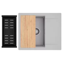 HD Onyx Grey 58 egymedencés gránit mosogatótálca szett, csepegtetőtálcával, vágódeszkával, matt fekete csepegtetőkosárral, alpesi szürke színben