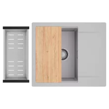 HD Onyx Grey 58 egymedencés gránit mosogatótálca szett, csepegtetőtálcával, vágódeszkával, acél csepegtetőkosárral, alpesi szürke színben