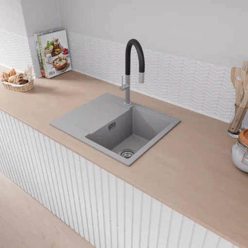 HD Onyx Grey 58 egymedencés mosogatótálca, csepegtetőtálcával, alpesi szürke színben