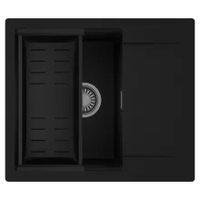 HD Onyx Black 58 egymedencés mosogatótálca szett, matt fekete csepegtetőkosárral, csepegtetőtálcával, matt fekete színben, szálcsiszolt króm leeresztő szifonnal