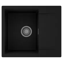 HD Onyx Black 58 egymedencés mosogatótálca, csepegtetőtálcával, matt fekete színben, szálcsiszolt króm leeresztő szifonnal