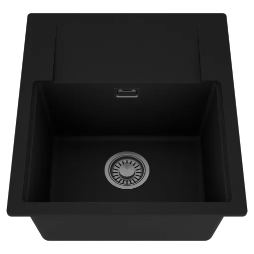 HD Onyx Black 58 egymedencés mosogatótálca, csepegtetőtálcával, matt fekete színben, szálcsiszolt króm leeresztő szifonnal