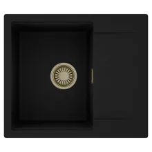 HD Onyx Black 58 egymedencés mosogatótálca, csepegtetőtálcával, matt fekete színben, szálcsiszolt arany leeresztő szifonnal