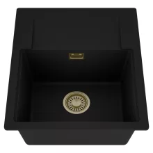 HD Onyx Black 58 egymedencés mosogatótálca, csepegtetőtálcával, matt fekete színben, szálcsiszolt arany leeresztő szifonnal