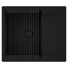 HD Onyx Black 58 egymedencés mosogatótálca szett, matt fekete csepegtetőráccsal, csepegtetőtálcával, matt fekete színben, matt fekete leeresztő szifonnal