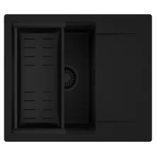 HD Onyx Black 58 egymedencés mosogatótálca szett, matt fekete csepegtetőkosárral, csepegtetőtálcával, matt fekete színben, matt fekete leeresztő szifonnal