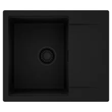 HD Onyx Black 58 egymedencés mosogatótálca, csepegtetőtálcával, matt fekete színben, matt fekete leeresztő szifonnal