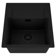 HD Onyx Black 58 egymedencés mosogatótálca, csepegtetőtálcával, matt fekete színben, matt fekete leeresztő szifonnal