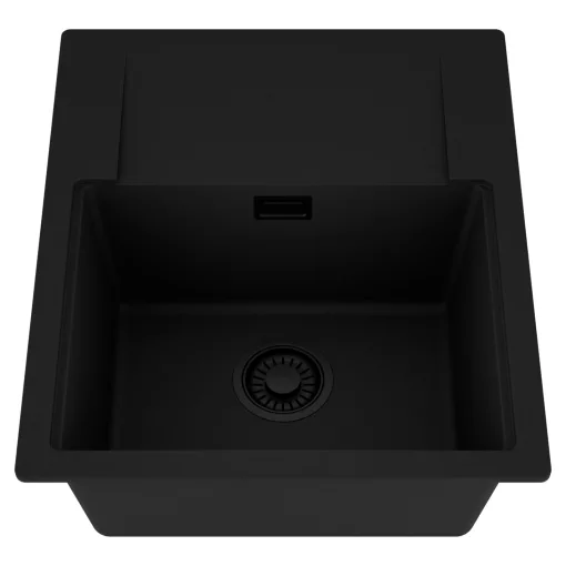 HD Onyx Black 58 egymedencés mosogatótálca, csepegtetőtálcával, matt fekete színben, matt fekete leeresztő szifonnal