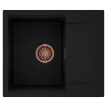 HD Onyx Black 58 egymedencés mosogatótálca, csepegtetőtálcával, matt fekete színben, szálcsiszolt réz leeresztő szifonnal