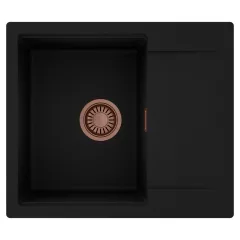   HD Onyx Black 58 egymedencés mosogatótálca, csepegtetőtálcával, matt fekete színben, szálcsiszolt réz leeresztő szifonnal