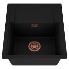 HD Onyx Black 58 egymedencés mosogatótálca, csepegtetőtálcával, matt fekete színben, szálcsiszolt réz leeresztő szifonnal