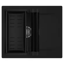 HD Onyx Black 58 egymedencés mosogatótálca szett, matt fekete csepegtetőráccsal és kosárral, csepegtetőtálcával, matt fekete színben