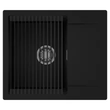 HD Onyx Black 58 egymedencés mosogatótálca szett, matt fekete csepegtetőráccsal, csepegtetőtálcával, matt fekete színben