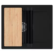 HD Onyx Black 58 egymedencés gránit mosogatótálca szett, csepegtetőtálcával, vágódeszkával, matt fekete csepegtetőráccsal, matt fekete színben