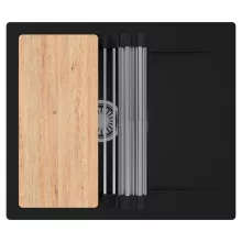 HD Onyx Black 58 egymedencés gránit mosogatótálca szett, csepegtetőtálcával, vágódeszkával, acél csepegtetőráccsal, matt fekete színben