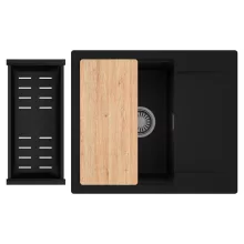 HD Onyx Black 58 egymedencés gránit mosogatótálca szett, csepegtetőtálcával, vágódeszkával, matt fekete csepegtetőkosárral, matt fekete színben