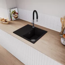 HD Onyx Black 58 egymedencés gránit mosogatótálca, vágódeszkával, matt fekete színben