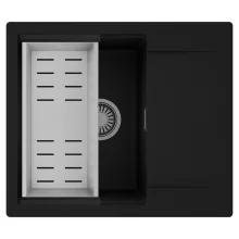 HD Onyx Black 58 egymedencés mosogatótálca szett, acél csepegtetőkosárral, csepegtetőtálcával, matt fekete színben